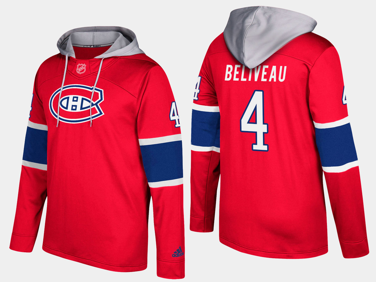 Men NHL Montreal canadiens retired #4 jean beliveau red hoodie-0